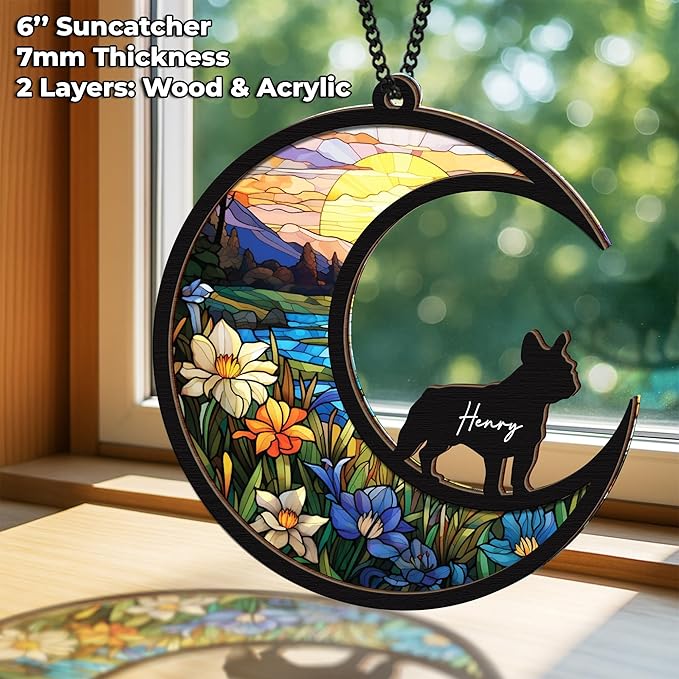 6'' English Bulldog Memorial Suncatcher, Personalized Name, Pet Ornament Window Car Hanging, Sympathy Gift for Loss of Pet, Passed Away Remembrance Gift for Dog Lovers 17-SS1