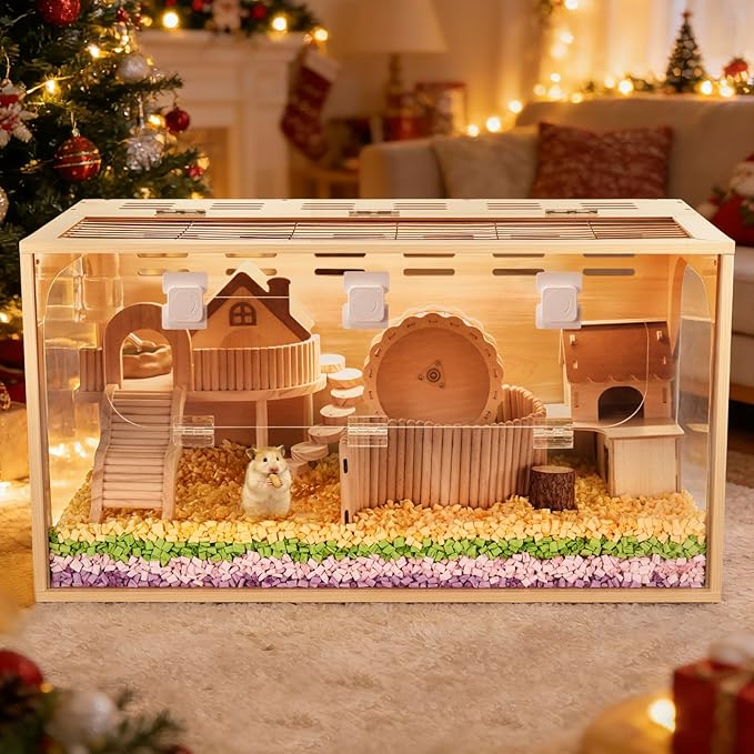Durable Hamster Cage,Large Hamster Cages and Habitats,Thickened Acrylic Small Animal Cage,Top & Front Openable,Breathable & Easy to Assemble