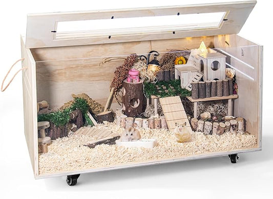 Pine Small Animals Houses&Habitats Chewproof, 32" Pine Guinea Pig Cage Hamster Cage for Small Animals (32" Medium, Roller)