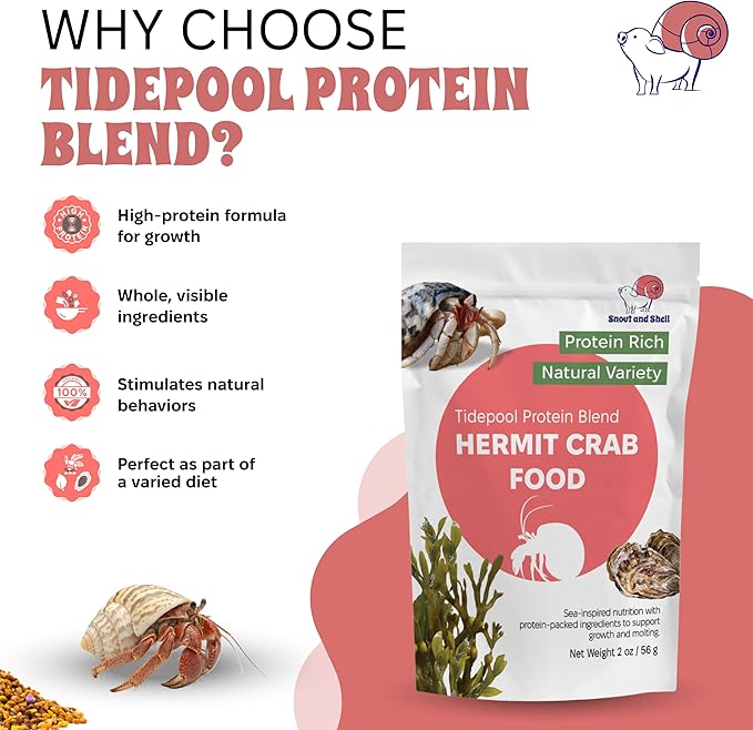 Snout and Shell Tidepool Protein Blend Hermit Crab Food – High Protein, Natural Sea-Inspired Variety, Supports Growth & Molting – 2 oz / 56 g