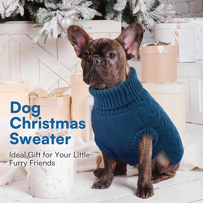 Queenmore Large Dog Sweaters,Warm Winter Fall Sleeveless Dog Sweater for Large Dogs Male Female,Turtleneck Thick Warm Doggy Sweater with Stylish Patterns,Pet Sweatshirt for Bulldog,Corgi(Blue,L)