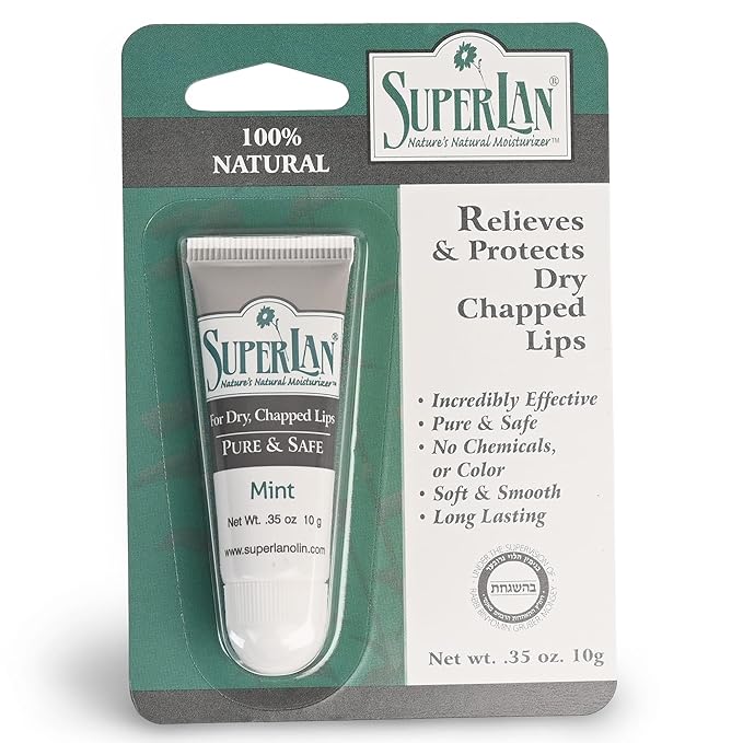 Organic Lanolin Lip Balm Mint Flavor - Lip Repair for Dry Weather - Natural Nipple Cream Lanolin - Moisturizer cracked lips - Hydrating lip care - Ultra pure jojoba oil - Kosher chapstick (0.35 Oz)