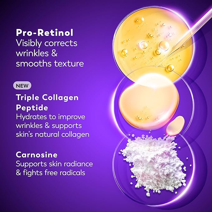 Olay Retinol Night Cream for Women, Anti-Aging Face Moisturizer, Fragrance-Free, Non Greasy - Anti-Wrinkle, Smooth Fine Lines, Hydrating Skin Care - Triple Collagen Cream, Peptide, Niacinamide, 1.7oz