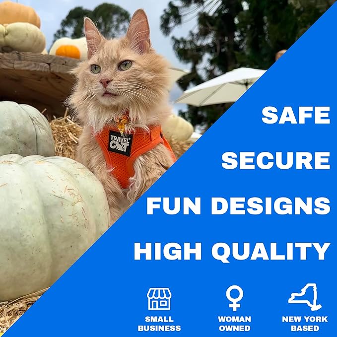 Travel Cat Harness and Leash Set - Adjustable Fit Mesh Cat Harness and Reflective Strap - Comfort Walking Vest for Kitten for Outdoor Walking, Hiking (Extra Small, Orange)