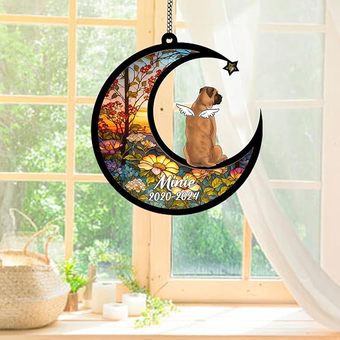 Personalized Boerboel (Brown) Sun Catcher, Dog Memorial Gifts, Custom Boerboel (Brown) with Wings Ornament Christmas Tree, Loss of Dog Sympathy Gift Memorial Suncatchers