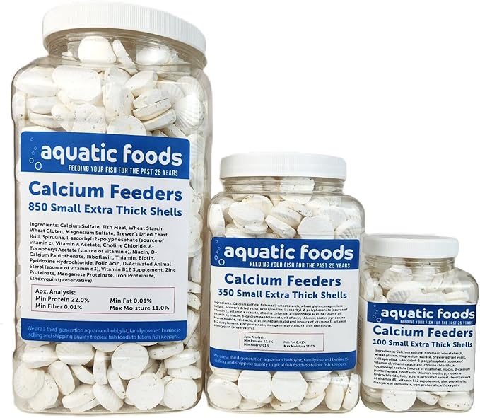Aquatic Foods Inc. Calcium Feeder Small Shells. Extra Thick Shells for Shrimp, Snails, Crabs, Crayfish, Hermit Crabs and All Tropical Fish…350 Count Jar