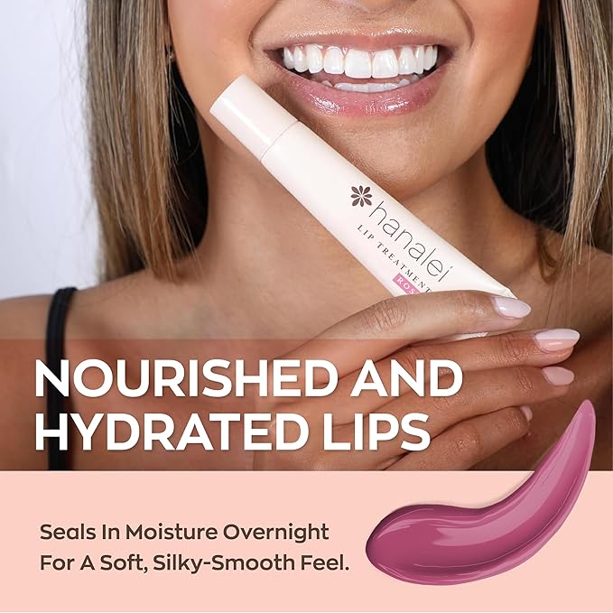Hanalei Lip Treatment for Dry, Chapped Lips – Intensive Overnight Moisturizer with Kukui Oil, Shea Butter & Grapeseed Oil – Hydrating Balm for Healing Cracks – Rose Pink Tint, 15g – Cruelty-Free