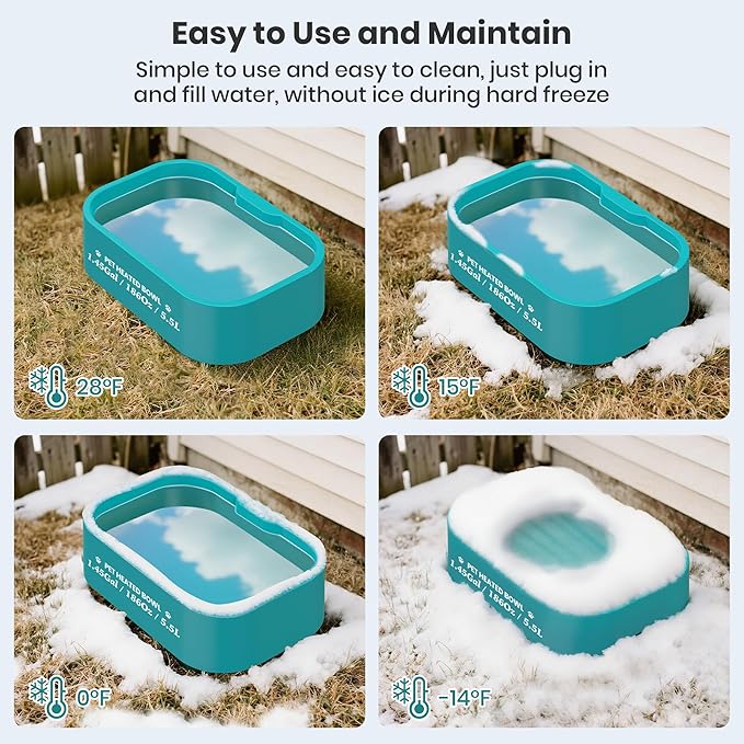 1.45 Gal/5.5L Heated Water Bowl, Extra Large Heated Dog Bowls for Outside, Safety Listed Heated Pet Bowl with Anti-Chew Cord for Dog & Cat Drinking Water in Winter, BPA-Free, Anti-Slip Base(Blue)