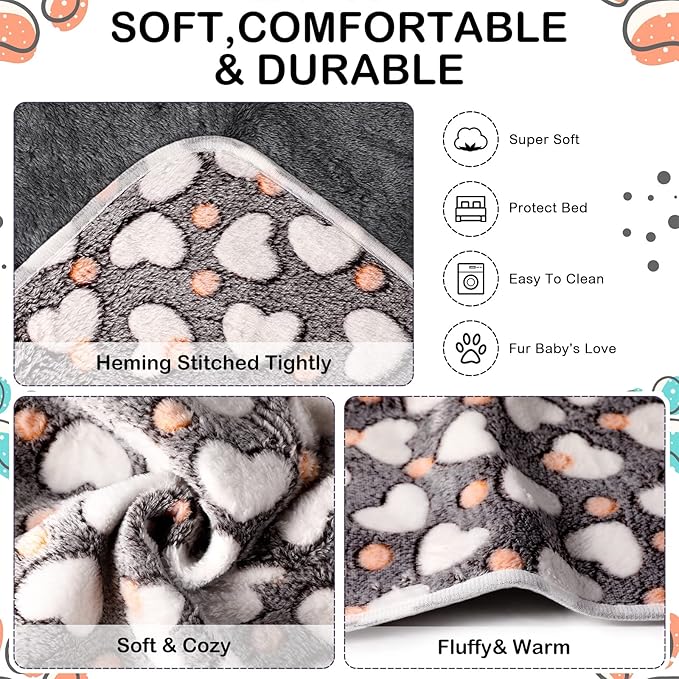 Reginary 4 Pcs Waterproof Guinea Pig Blankets Washable Small Animal Fleece Bedding Guinea Pig Cage Liners Reusable Training Pads Pet Pee Pad Sleep Mat for Hamster(Heart Pattern,24 x 16 Inch)