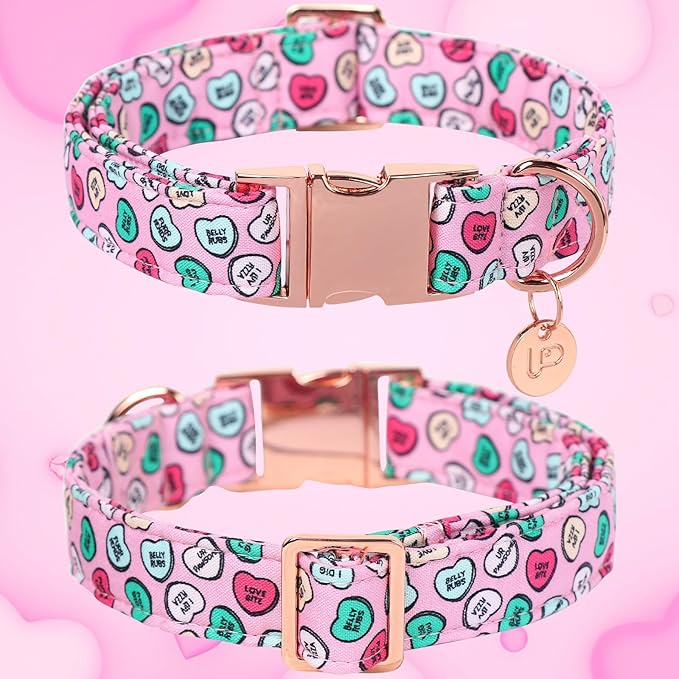 Valentine's Dog Collar, Heart Dog Collar for Small Medium Large Girl Boy Dogs or Cats, Wedding Dog Collar Match Dog Leash, Pet Collar with Metal Buckle, M