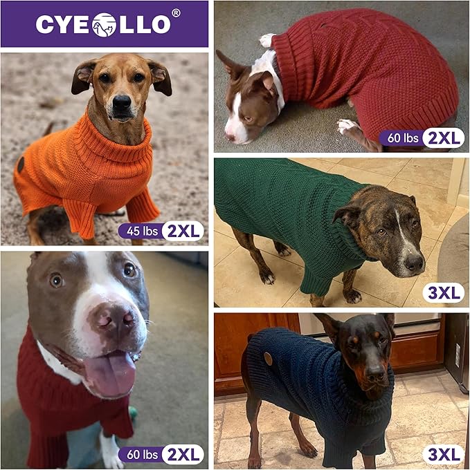 cyeollo Dog Christmas Sweater Turtleneck Soft Knitted Sweaters with Long Sleeves Warm Cozy Dog Clothes for Large Dogs, Burgundy 2XL