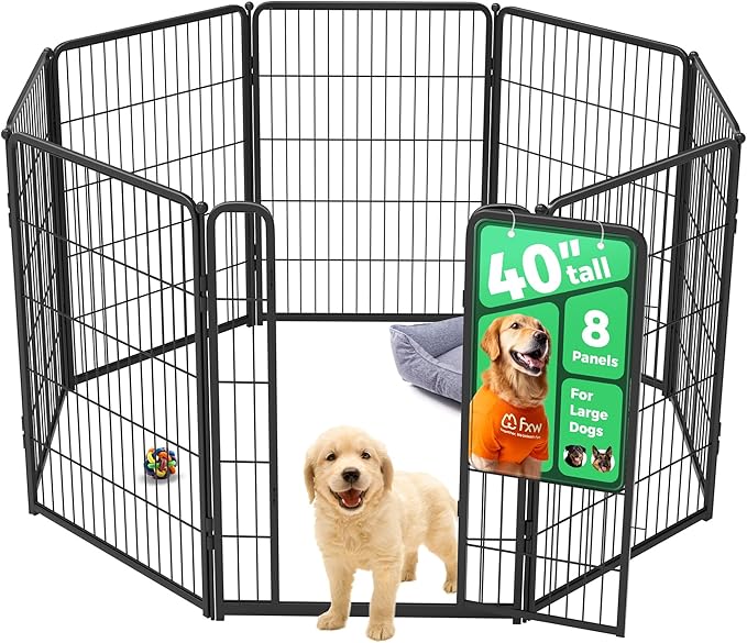 FXW Homeplus Unleashed Indoor Dog Playpen - Stress-Free and Safe Play, Heavy Duty 40 Inch 8 Panels Dog Pen for Medium and Large Dogs, Black│Patented