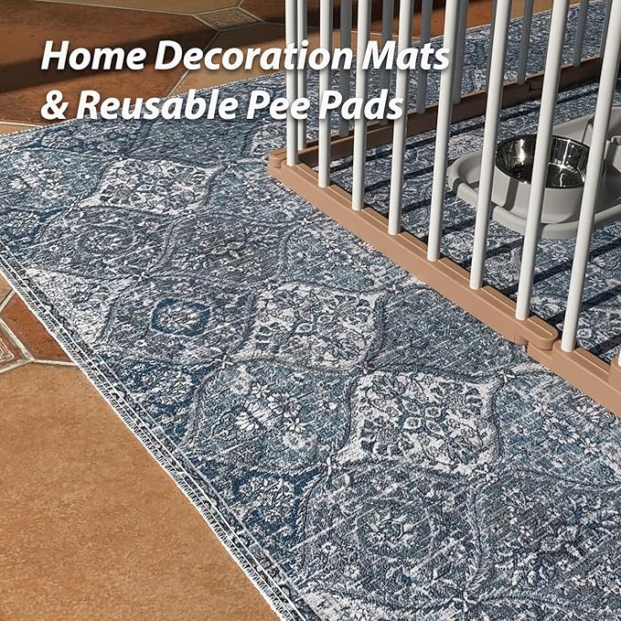 nunubaby 2PACK Washable Pee Pads for Dogs, Stylish, Non-Slip and Leak-Proof Pee Pads. Reusable Potty Pads for Dogs for Crates and Floors.(Blue/Multi, 72" x72")