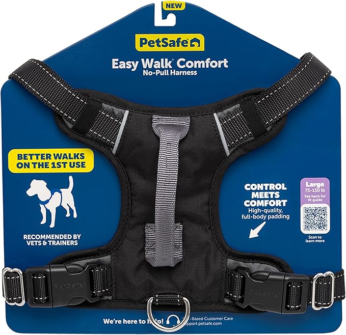 PetSafe Easy Walk Comfort No-Pull Dog Harness - Better Walk Training Harness - Full Body Padded Design - Durable Fabric - 5 Point Adjustable Fit - Everyday Leash Training - Black - Large