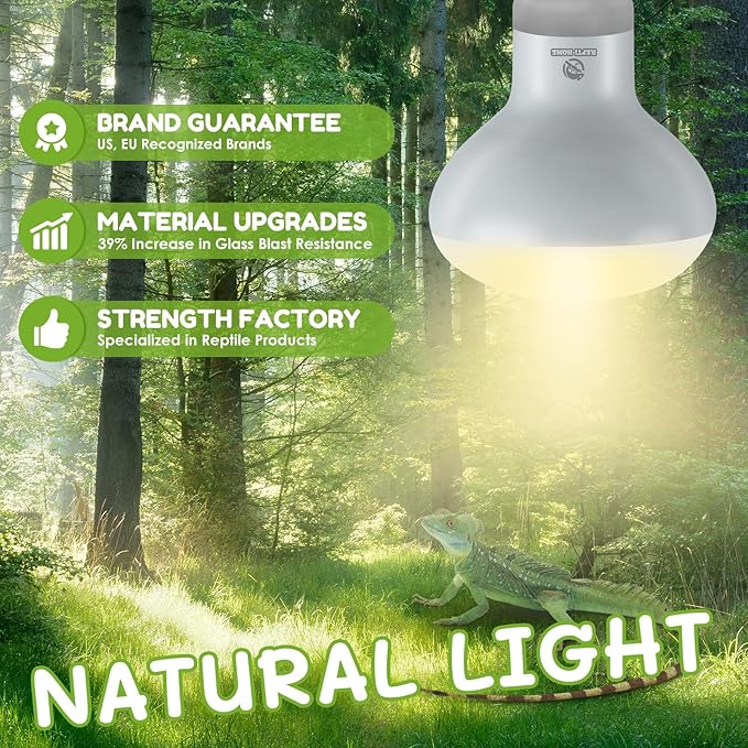 Reptile Heat Lamp Bulbs, Simulate Natural Sunlight Heat Light Bulb, 2 Pack 75W Amphibian Terrarium Basking Spot Lamp for Reptile, Bearded Dragon, Lizard, Turtle, Snake