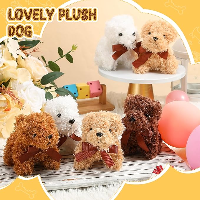 Sosation 20 Pcs 4.72 Inch Mini Puppy Stuffed Animal Adopt a Puppy Favors Small Push Dogs Bulk Valentines Party Gifts for Kids Birthday Easter Fillers Carnival Prize (Bows,Multicolor)