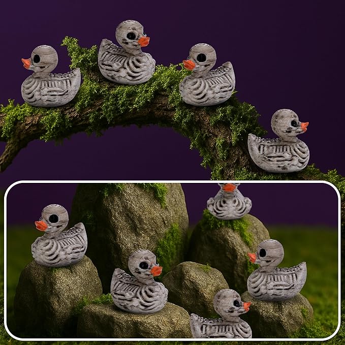 Watayo 60 Pcs Halloween Mini Duck Skeleton Decorations, Spooky Tiny Skeleton Duck Figurines, Miniature Halloween Bones Ducks Statues for Hide and Seek Horror Scene Graveyard Garden Potted Party Decor