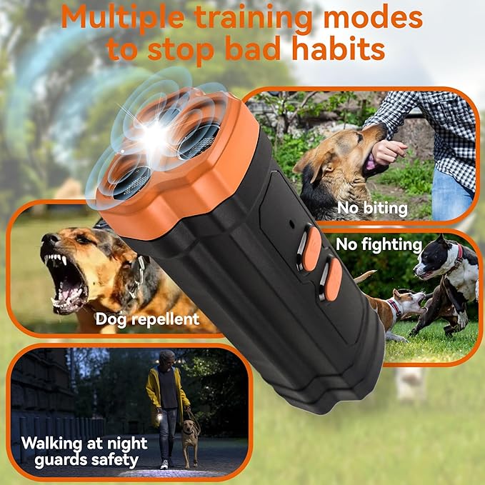 Dog Barking Deterrent Device, 3X ultrasonic Anti-bark Multiple Training Modes,Safe and Humane Indoor and Outdoor Behavior Correction, Rechargeable Compact Dog Barking Control, Dog Training Device.