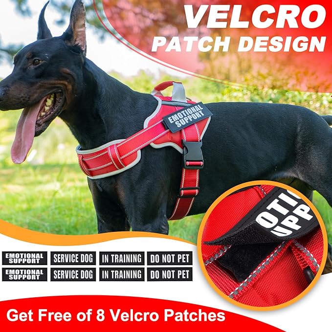 Neck Padded Service Dog Vest Harness and Leash Set, No Pull Adjustable Service Pet Harness with 8 Dog Patches, Reflective in Training Easy Control Pet Vest with 5ft Dog Leash for Medium & Large Dogs