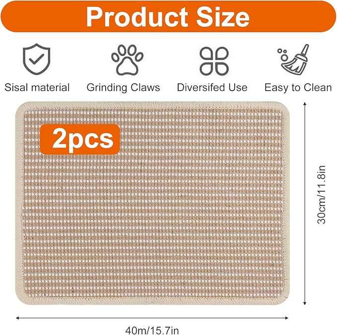 2Pcs Rabbit Scratching Pads, 16"x12" Natural Rabbit Scratch Mat for Claws and Teeth, Bunny Toys for Rabbits Indoor, Bunny Scratcher Pad for Bunnies Boredom
