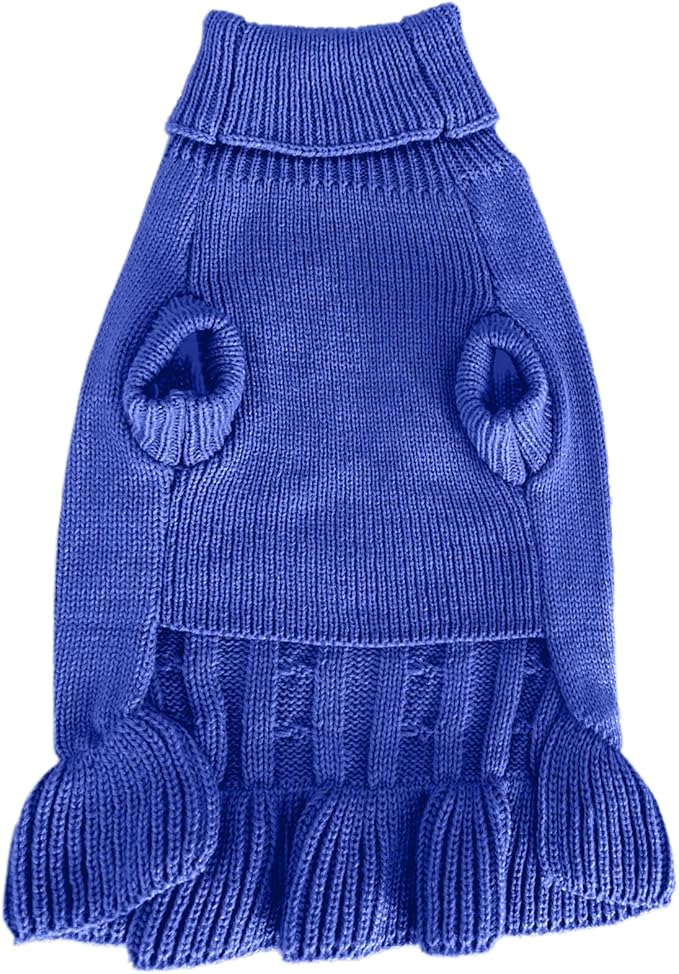CHBORCHICEN Small Dog Sweaters Knitted Pet Cat Warm Dog Sweatshirt Winter Clothes Kitten Puppy Sweater (S, Dress-Dark Blue)