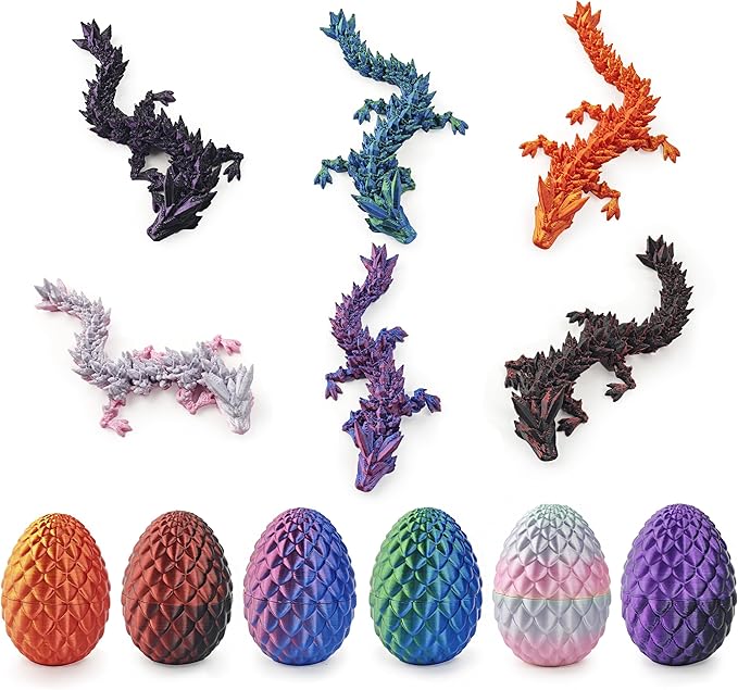 6PCS 3D Printed Dragon Egg with Movable Dragon Inside, Party Favors for Kids, Unique Dragon Toys, Creative Eggs Decor, Fun Gifts for Boys & Girls