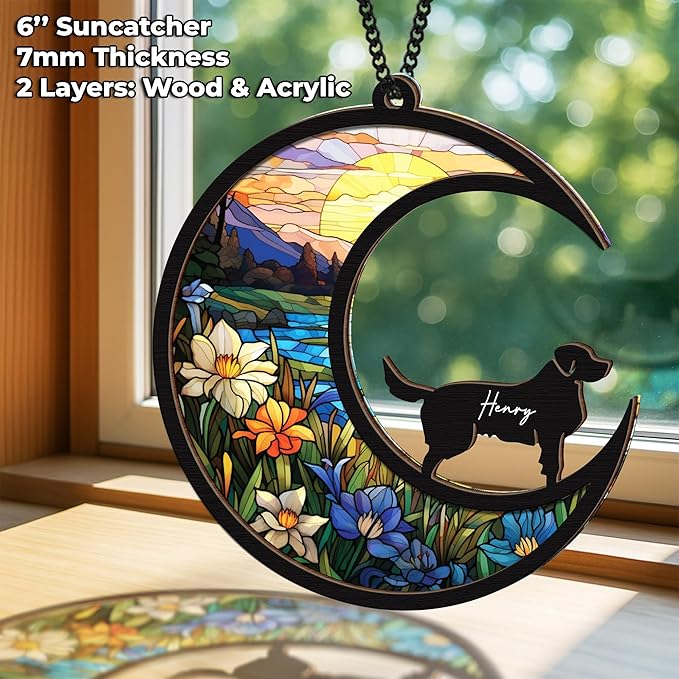 6'' Golden Retriever Dog Memorial Suncatcher Personalized Name Dog Breed Pet Ornament Window Car Hanging Sympathy Gift for Loss of Pet Passed Away Remembrance Gift for Dog Lovers SCD-B11-6-75