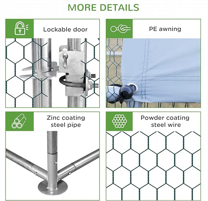 PawHut Large Chicken Coop Metal Chicken Run with Waterproof and Anti-UV Cover, Spire Shaped Walk in Fence Cage Hen House for Outdoor and Yard Farm Use, 1" Tube Diameter, 9.8' x 6.6' x 6.6'
