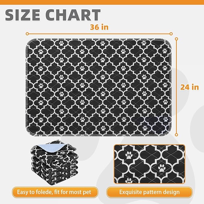 KOOLTAIL Washable Pee Pads for Dogs, 4 Packs Super Absorbent Leakproof & Non-Slip Dog Pee Pad Large, Reusable Puppy Training Pads Waterproof, Pet Mat Rug for Whelping, Floor, Crate, Car, Cats 24"x36"