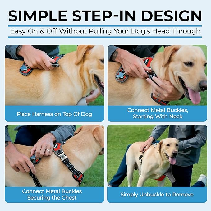 Step in Dog Harness for Medium Dogs, Ruby Red, Adjustable, Easy On Off, No Pull Through Design, 2 Dog Leash Points, 3M Reflective Trim, Neoprene Padded Control Handle
