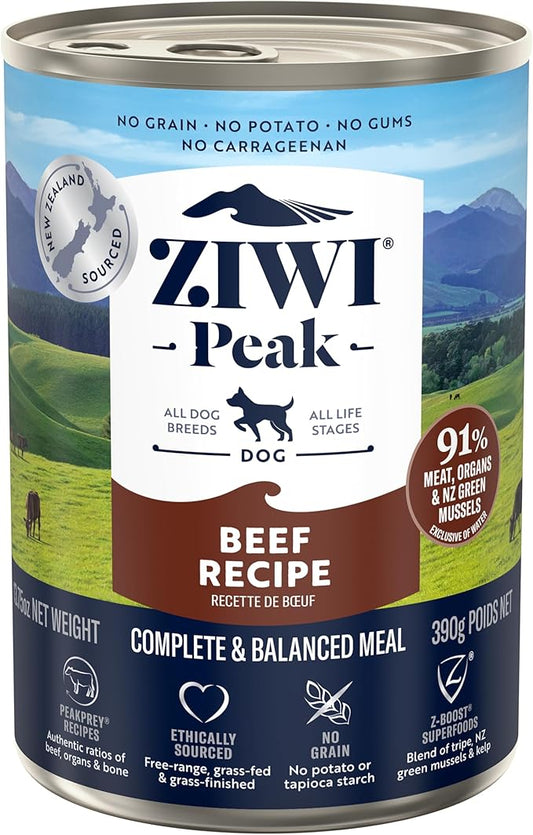 ZIWI Peak Canned Wet Dog Food – All Natural, High Protein, Grain Free, Limited Ingredient, with Superfoods (Beef, Case of 12, 13.75oz Cans)