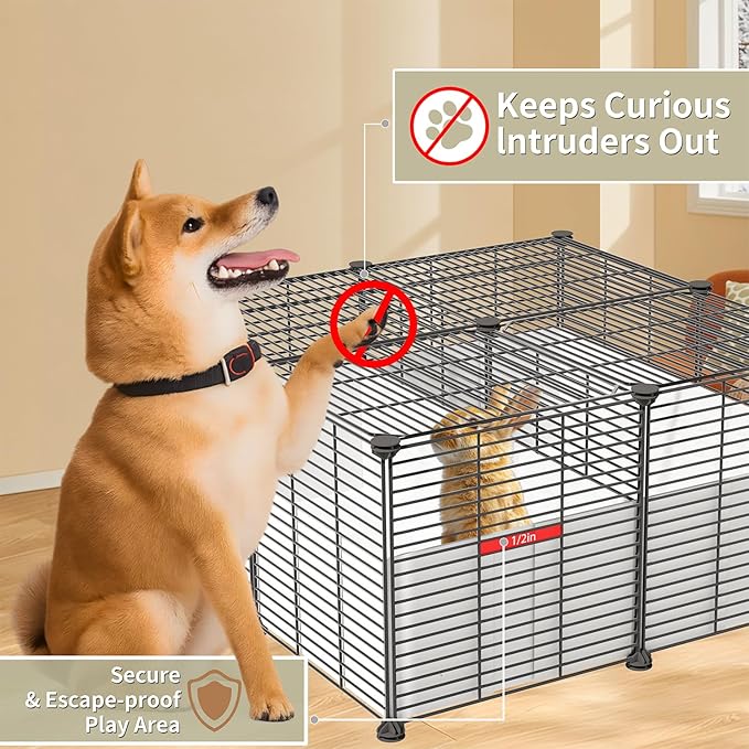 18 Planels Guinea Pig Cages with Bite-Proof & Waterproof Liner, Divided DIY Small Animal Playpen - Metal Dense Grid Indoor Outdoor Portable Metal Wire Yard Fence