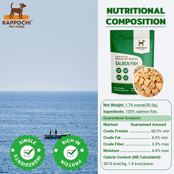Freeze Dried Salmon Cat Dog Treats, 1.76oz(50.0g), 100% Single Ingredient High Protein Training Treats, Rich in Omega, Natural & Raw, No Additives, Grain Free, Gluten Free