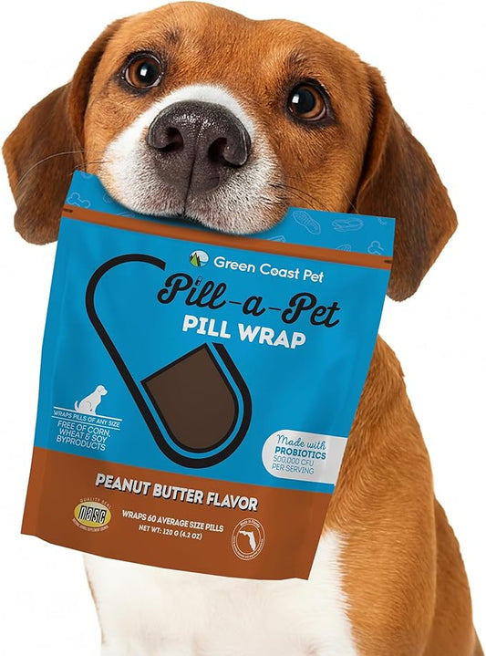 Pill-a-Pet Pill Wrap for Dogs - Made in USA - Probiotics Pet Pill Pockets for Dogs - Paste Dog Treats for Pills - Hiding up to 60 Tablets of Any Size - Digestive Support Peanut Flavor
