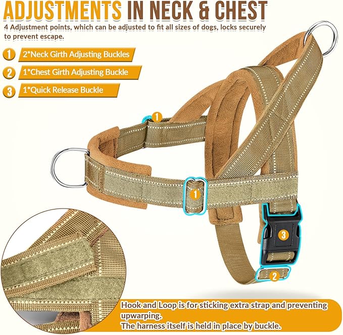 Lukovee No Pull Dog Harness & Leash Set - Heavy Duty Dog Vest Harness with Soft Padded for Medium Large Dogs, Adjustable Reflective Tactical Pet Harness for Easy Walk and Training (XL, Yellow)