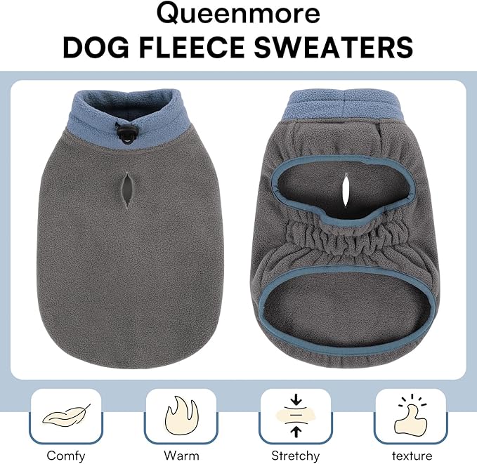 Queenmore Dog Sweater,Soft Fleece Vest Pullover Dogs Jacket with Elastic Stretchable,Warm Winter Dog Coats Cold Weather Doggy Dachshund Sweaters for Small Dogs Cats Boy or Girl (Grey, L)