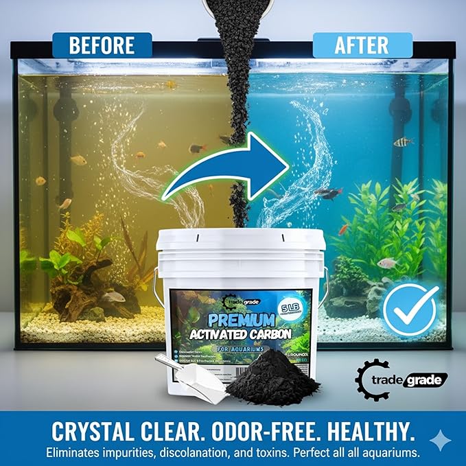 TradeGrade Premium Activated Carbon – Bulk Bucket | High-Performance Aquarium Filter Media for Crystal Clear Water | Granulated Activated Charcoal for Fish Tank Filters & Water Purification (1 Gallon)