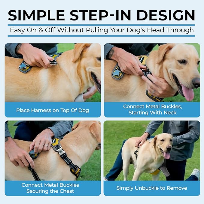 Step in Dog Harness for Extra Large Dogs, Biscuit Brown, Adjustable, Easy On Off, No Pull Through Design, 2 Dog Leash Points, 3M Reflective Trim, Neoprene Padded Control Handle
