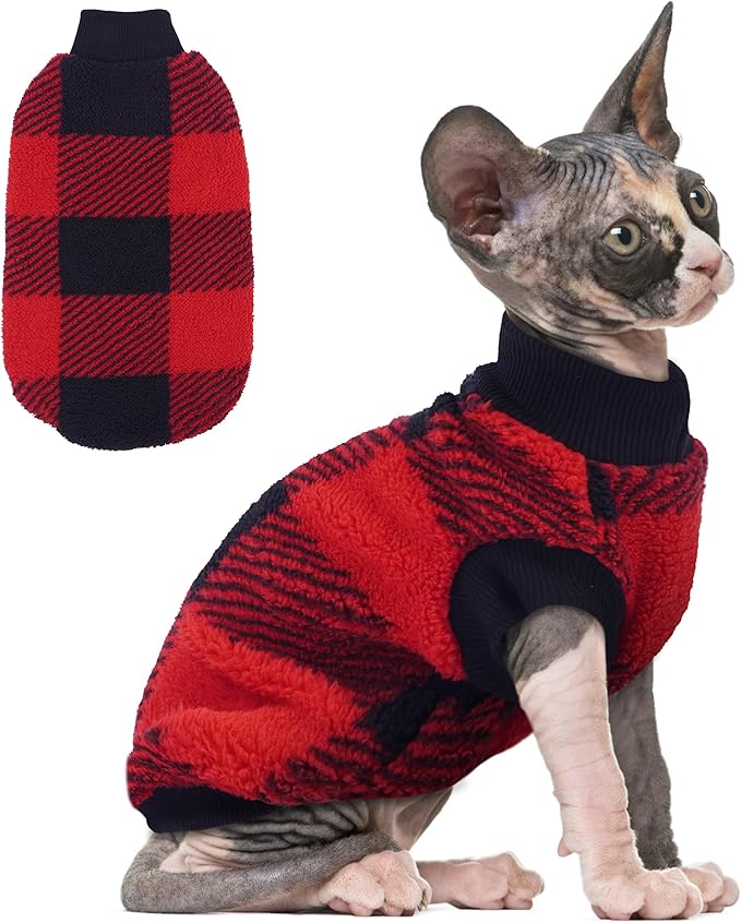 PUMYPOREITY Christmas Sweater for Cats, Winter Warm Cat Sweater - Super Soft & Elastic Knit with Plush Fleece, Easy-On Cozy Cat Outfit for Indoor/Outdoor,Red, S