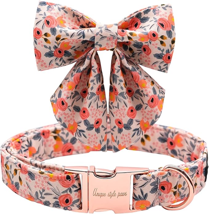 Unique style paws Dog Collar with Tie Adjustable Pink Bowtie Puppy Collars for Small Medium Large Dogs and Cats-M