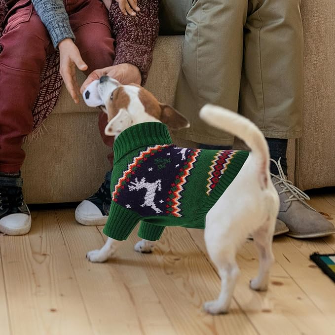 Queenmore Dog Christmas Sweater,Turtleneck Knitted Pullover Xmas Pet Clothes Sweatshirt,Christmas Outfit, Warm Dog Sweaters for Small Dogs Boy Girl,XmasDeer,XS