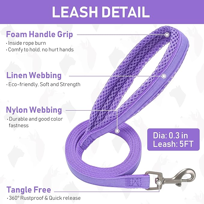 GAMUDA Small Pet Harness Collar and Leash Set, Step in No Chock No Pull Linen Fabric Soft Mesh Dog Vest Harnesses Reflective for Dogs Puppy Cats Kitten Rabbit (Purple, L)