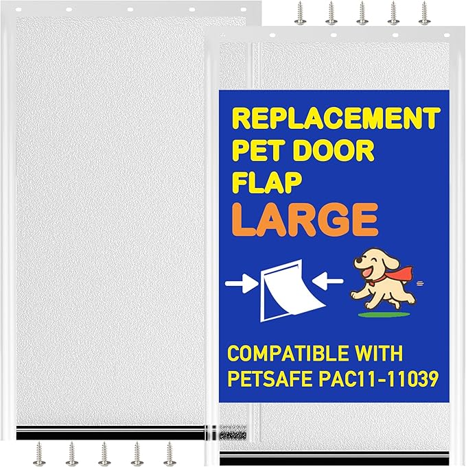 2 Pack Large Dog Door Replacement Flaps with Screws, Compatible with Petsafe Freedom Doggie Doors, PAC11-11039 10 1/8" X 16 7/8" Magnetic Closure, Weather Resistant Flexible (Frosted Transparent)