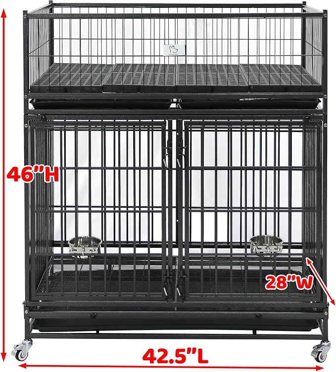 Homey Pet Six Packs 43" Dog Whelping Box for Puppies, Heavy Duty Metal Whelping Box for Small Breed Dogs with Washable Plastic Floor, Removable Tray and Four Lockable Wheels