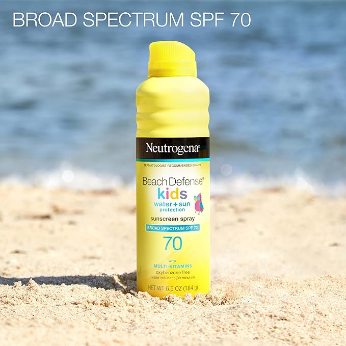 Neutrogena Beach Defense Kids Sunscreen Spray SPF 70, Water-Resistant Spray Sunscreen, Broad Spectrum Protection, Oxybenzone-Free & Fast-Drying, Beach Vacation Essential, 6.5 oz, Pack of 2