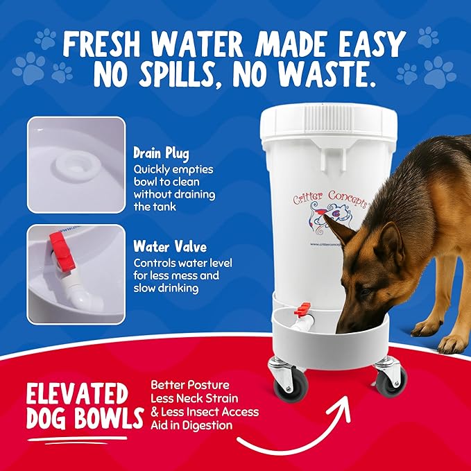 Pet Gravity Water Dispenser: 5 Gallon. for Dogs, Cats, Goats, Small Animals. Quiet, No BPA and Made in USA. Ideal Dog Bowl Large Breed. Best Automatic Waterer.