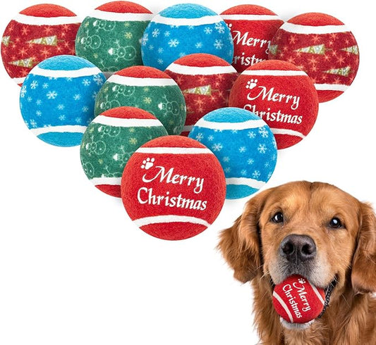 EXPAWLORER 12 Pcs Squeaky Tennis Balls for Dogs - Christmas Dog Ball Toys,Teething Chew Toys Interactive Dog Bounce Toys for Training, Xmas Gifts for Holiday, 2.5 inches