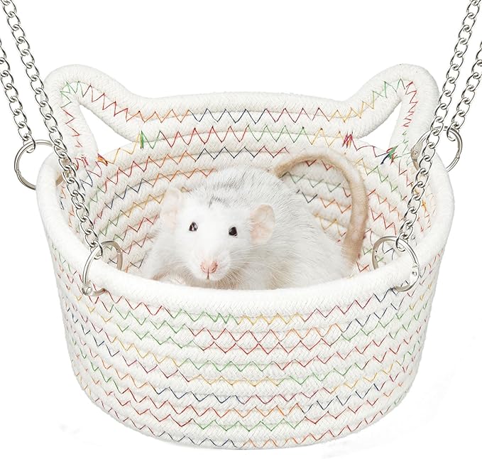 JW Shang Chew Proof Small Animal Hammock, Hanging Basket for Cage, Durable Rat & Mice Sleeping Nest with Sturdy Chains