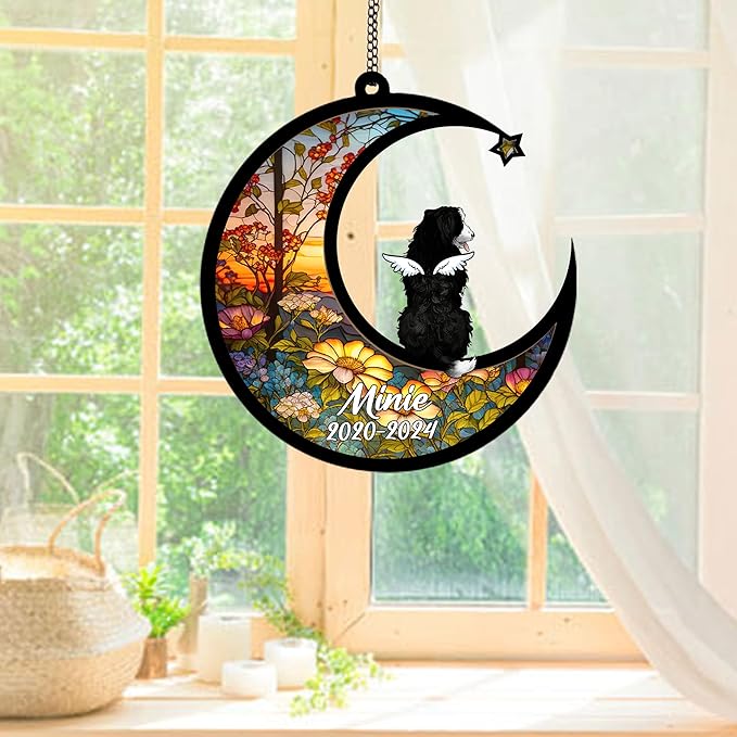 Personalized Bernedoodle (Black) Sun Catcher, Dog Memorial Gifts, Custom Bernedoodle (Black) with Wings Ornament Christmas Tree, Loss of Dog Sympathy Gift Memorial Suncatchers