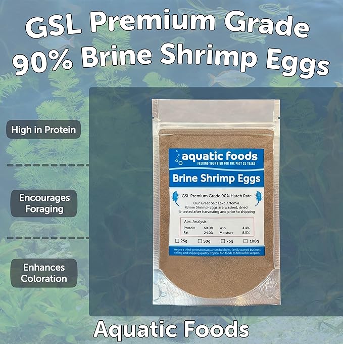 Aquatic Foods Inc. Brine Shrimp Artemia Eggs, Premium Grade 90% Hatch Rate from The Great Salt Lake, Utah, USA. - 400 Grams